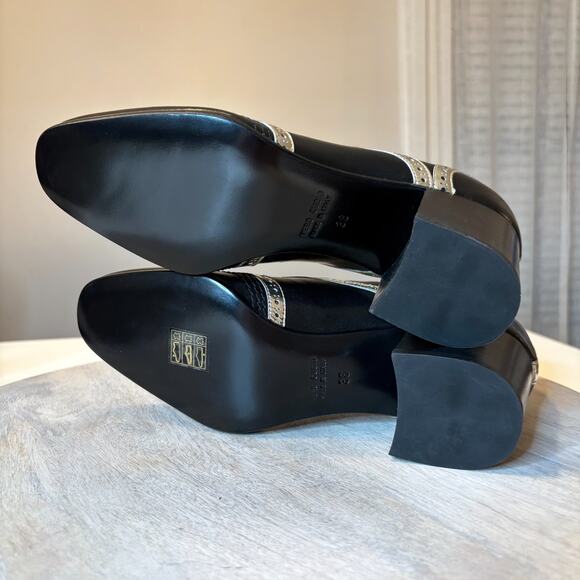 Laurence Dacade Black Leather Heeled Oxfords Gold Trim Women EU 38 US Sz 8 Italy - Picture 7 of 12